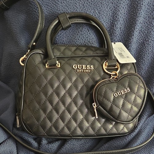 Guess black quilted satchel - black,
